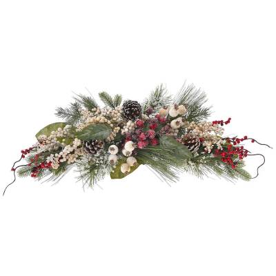 Decoratiune Craciun de atarnat din crengute, conuri si fructe de padure rosii si aurii, 60 cm