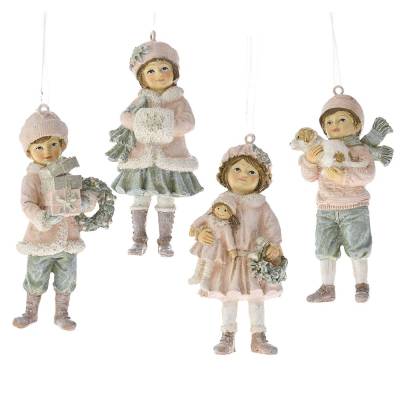 Set 4 decoratiuni de brad cu copilasi, din polirasina, 12 cm