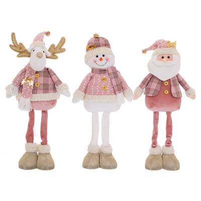 Set 3 figurine de Craciun in costumase roz, material textil, 55 cm