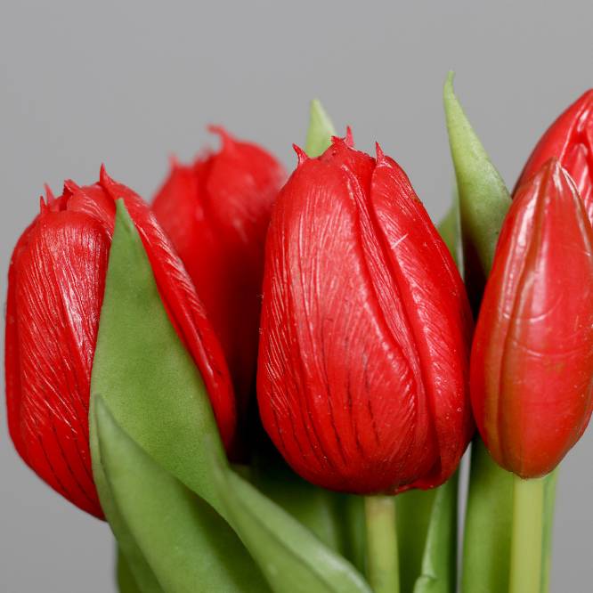 Buchet de 5 lalele artificiale cu aspect real, rosii, 31 cm
