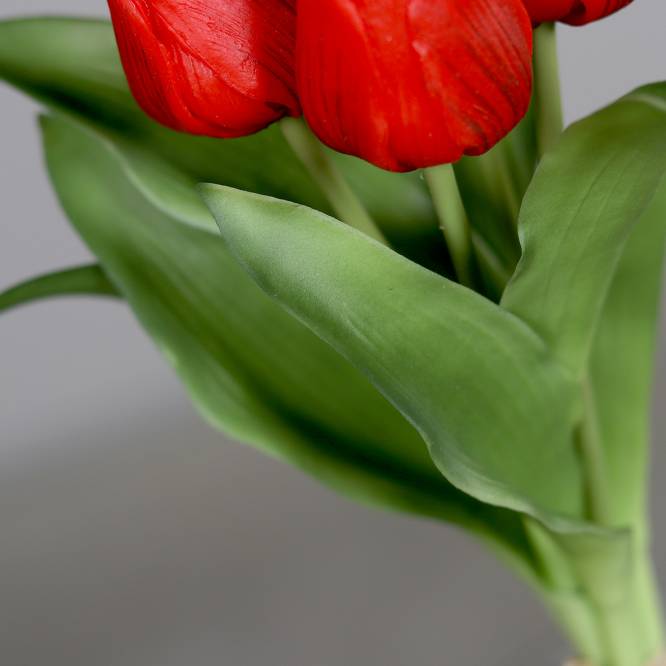 Buchet de 5 lalele artificiale cu aspect real, rosii, 31 cm