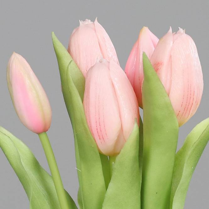 Buchet de 5 lalele artificiale cu aspect real, roz pal, 31 cm