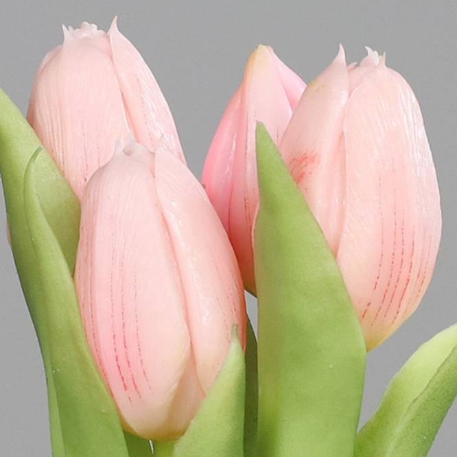 Buchet de 5 lalele artificiale cu aspect real, roz pal, 31 cm