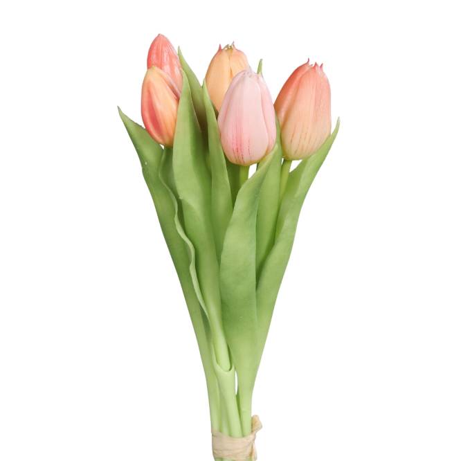 Buchet de 5 lalele artificiale cu aspect real, roz si portocaliu, 31 cm