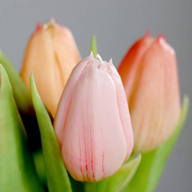 Buchet de 5 lalele artificiale cu aspect real, roz si portocaliu, 31 cm