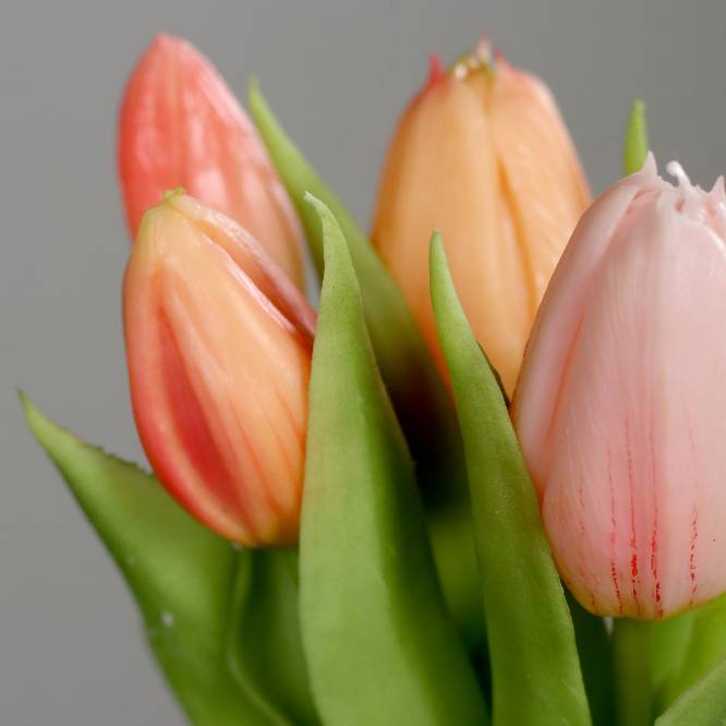 Buchet de 5 lalele artificiale cu aspect real, roz si portocaliu, 31 cm