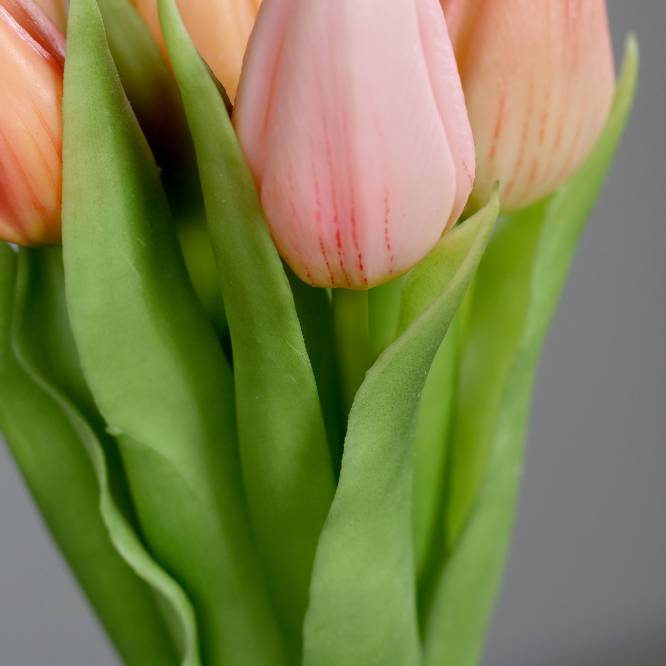 Buchet de 5 lalele artificiale cu aspect real, roz si portocaliu, 31 cm