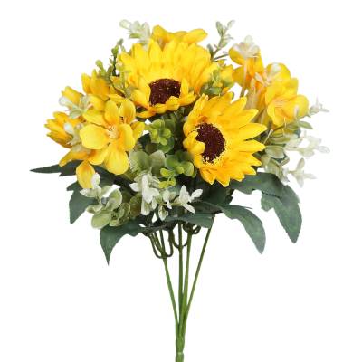 Buchet artificial de floarea-soarelui si flori de camp, 30 cm