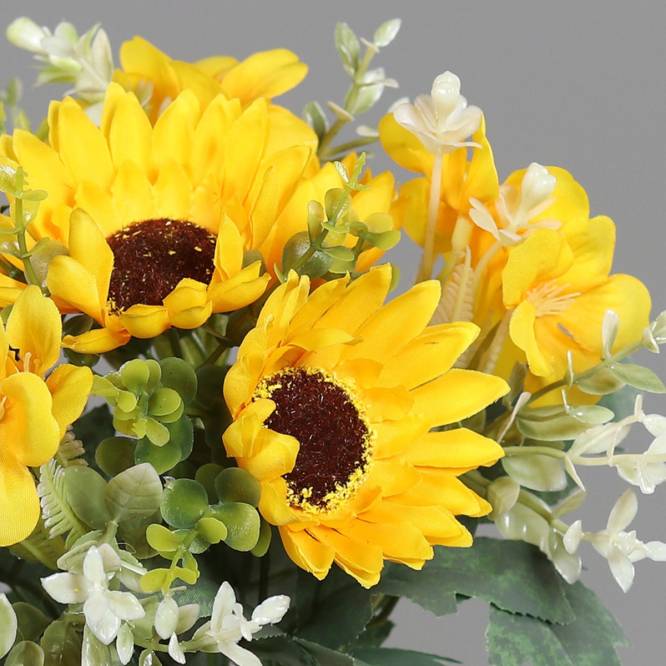 Buchet artificial de floarea-soarelui si flori de camp, 30 cm