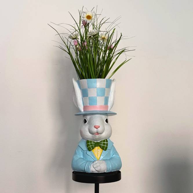 Decoratiune Pasti, iepuras cu suport pentru ghiveci de flori, 33 cm