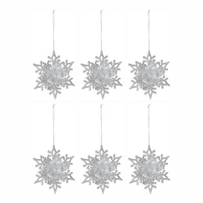 Set sase decoratiuni fulgi argintii pentru brad 11 cm