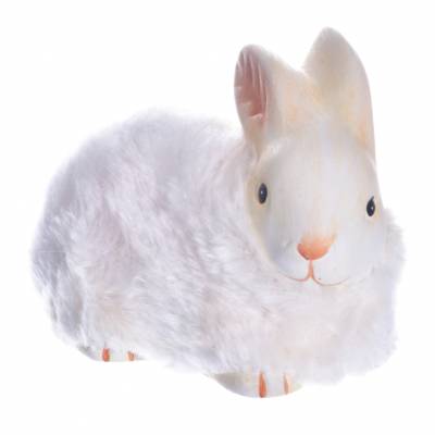 Iepuras din ceramica cu blanita pufoasa alba, 10 cm