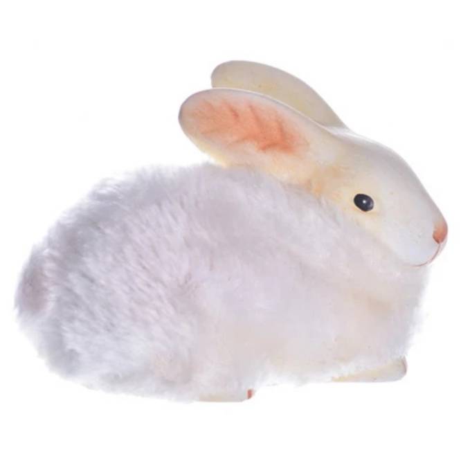 Iepuras din ceramica cu blanita pufoasa alba, 10 cm