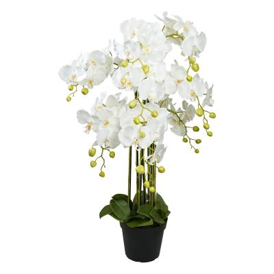 Aranjament cu orhidee artificiala Phalaenopsis alba in ghiveci de plastic, 90 cm