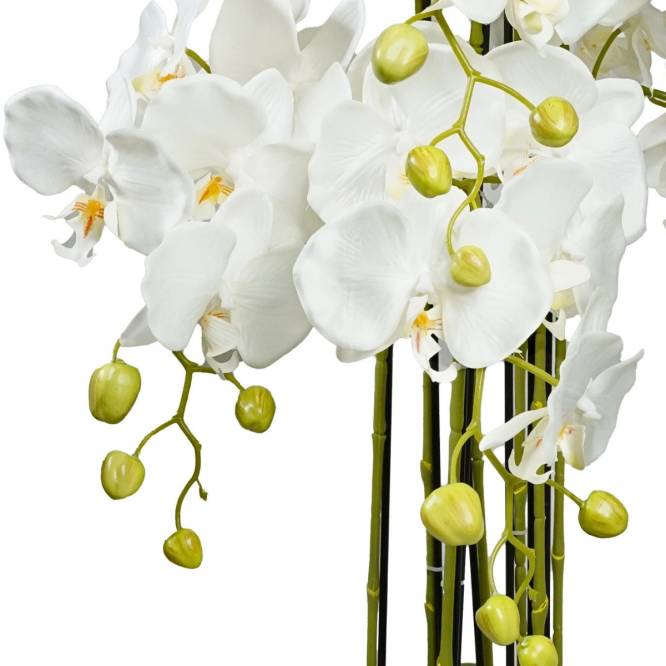 Aranjament cu orhidee artificiala Phalaenopsis alba in ghiveci de plastic, 90 cm