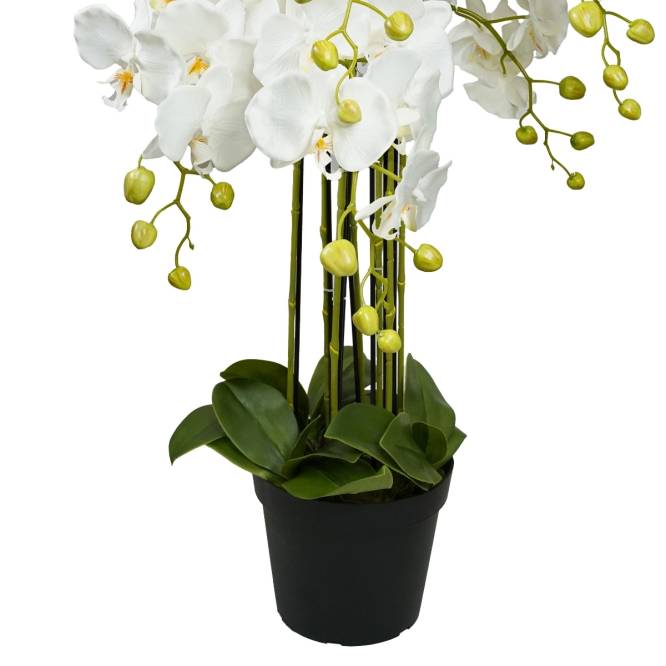 Aranjament cu orhidee artificiala Phalaenopsis alba in ghiveci de plastic, 90 cm