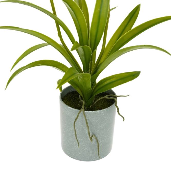 Orhidee artificiala Vanda alba-violet cu 3 fire, in vas de plastic, 50 cm