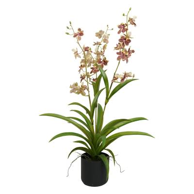 Orhidee artificiala Oncidium mov cu 3 fire, in vas de plastic, 70 cm