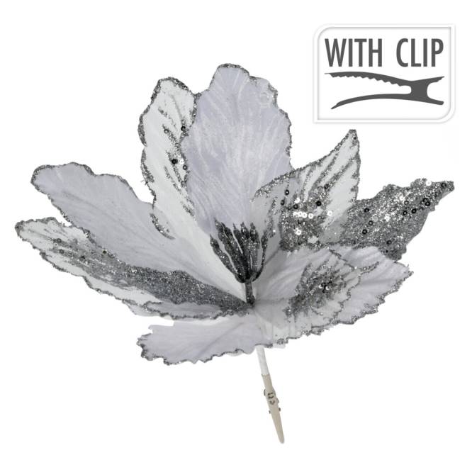Decoratiune brad Floare argintie 25 cm