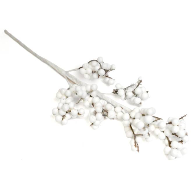 Decoratiune brad crenguta ninsa cu bobite albe, 56 cm