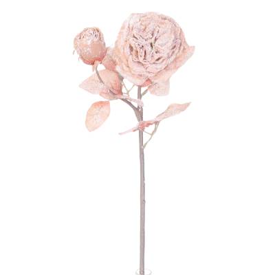 Decoratiune brad trandafir roz prafuit, cu aspect nins, 49 cm