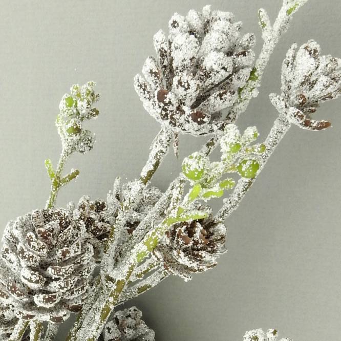 Decoratiune brad crenguta ninsa cu conuri, 46 cm