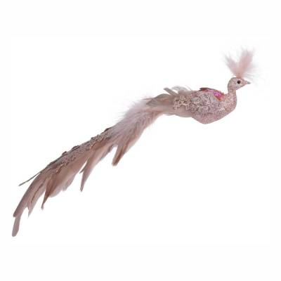 Decoratiune brad Paun alb roz mov cu clips 30 cm