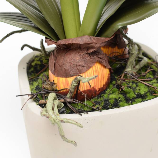 Floare artificiala Amaryllis in ghiveci din ciment, aspect 100% natural, 63 cm
