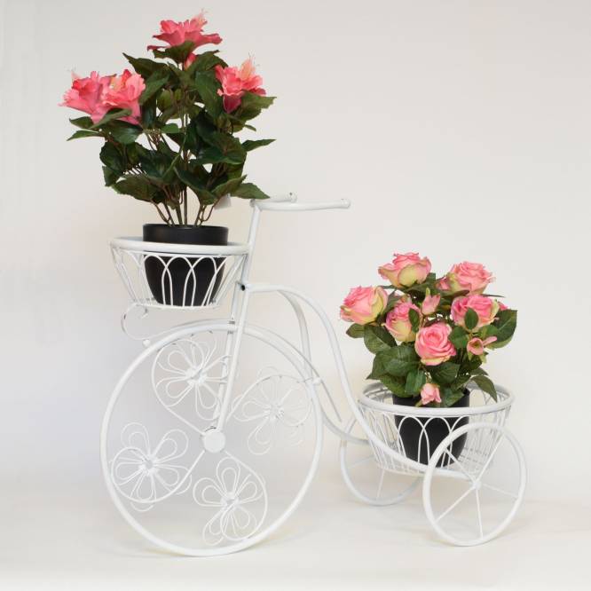 Suport flori metalic bicicleta cu doua postamente, 64 cm