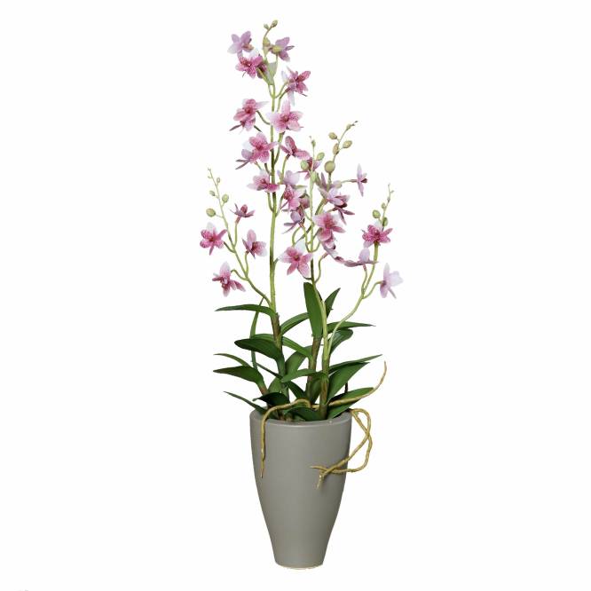 Orhidee artificiala Oncydie mov cu aspect 100% natural in ghiveci ceramic, 64 cm