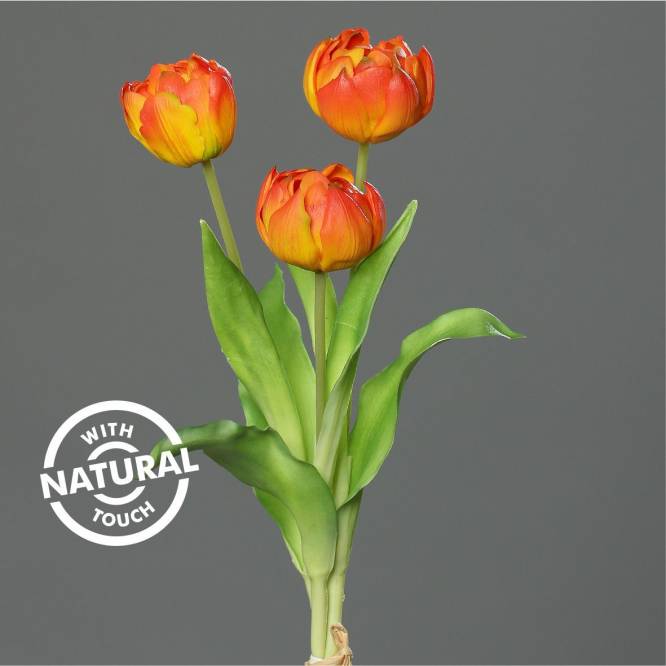 Lalele bujor portocalii artificiale, aspect 100% natural, 39 cm