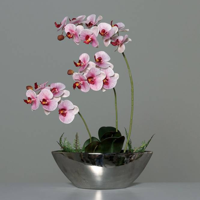 Orhidee artificiala Phalaenopsis alb-roz in vas ceramic, 54 cm