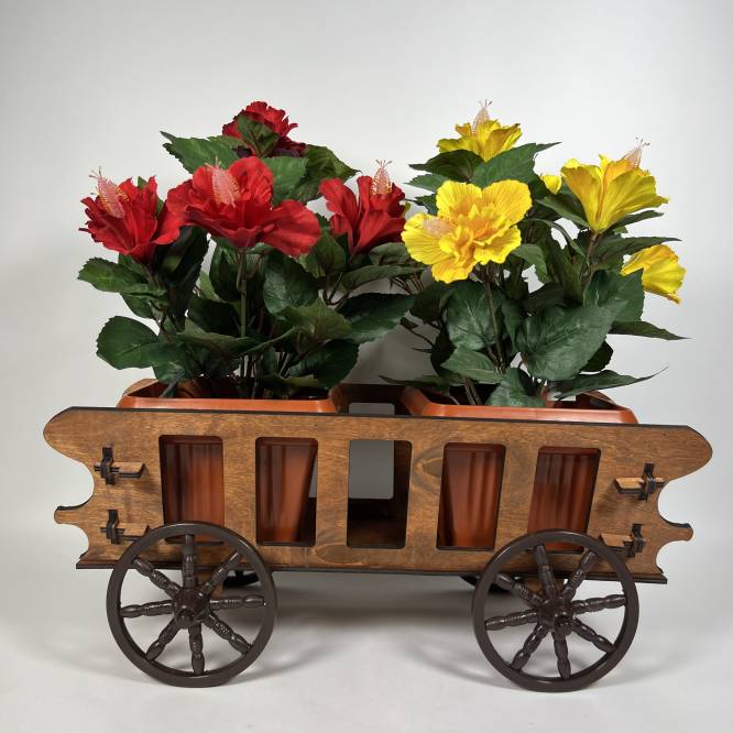 Suport flori din lemn, caruta  pentru 2 ghivece, 58 cm
