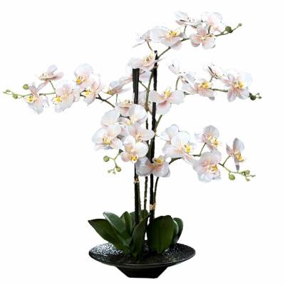 Orhidee artificiala Phalaenopsis  alb-roz cu aspect 100% natural in vas ceramic, 59 cm