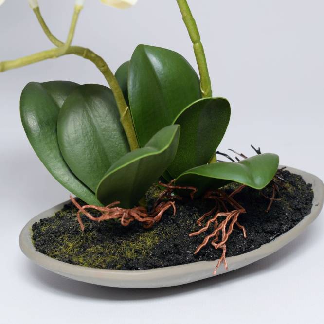 Orhidee artificiala  Phalaenopsis somon cu aspect 100% natural in vas ceramic, 30 cm