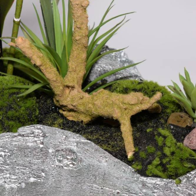 Aranjament orhidee artificiala  alba cu aspect 100% natural in suport de piatra, 60 cm