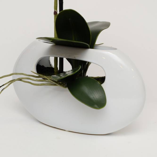 Orhidee artificiala Phalaenopsis mov  in vas ceramic, 43 cm