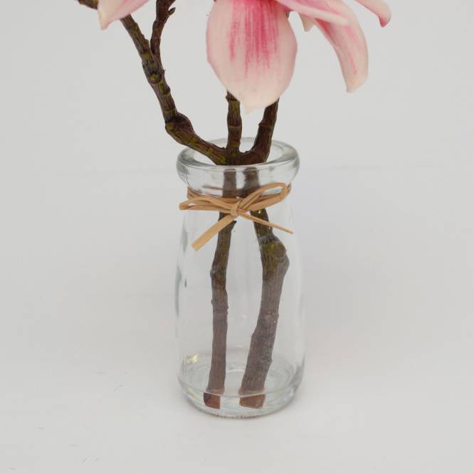 Magnolie roz 23 cm in vas de sticla, aspect 100% natural, artificiala