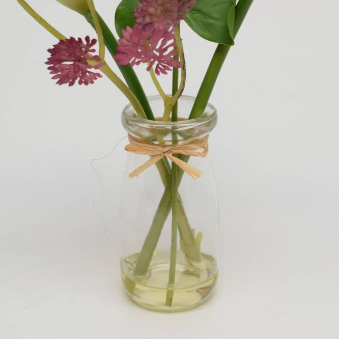 Cala artificiala 25 cm cu petale roz in vas de sticla , aspect 100% natural
