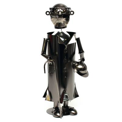 Suport metalic Om cu baston si palarie pentru sticla de vin, 36 cm