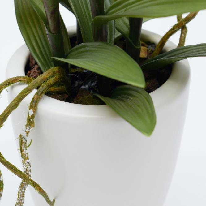 Orhidee artificiala Oncydie alba cu aspect 100% natural in ghiveci ceramic, 64 cm