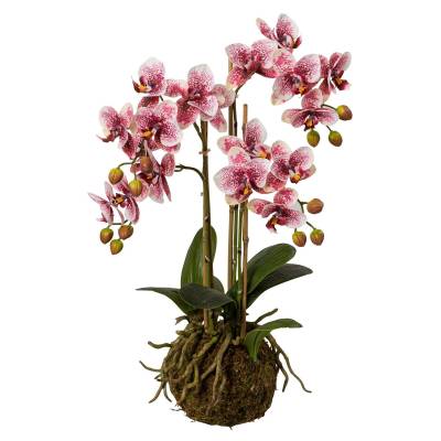 Orhidee artificiala Phalaenopsis roz in bila de pamant, cu  aspect 100% natural, 54 cm