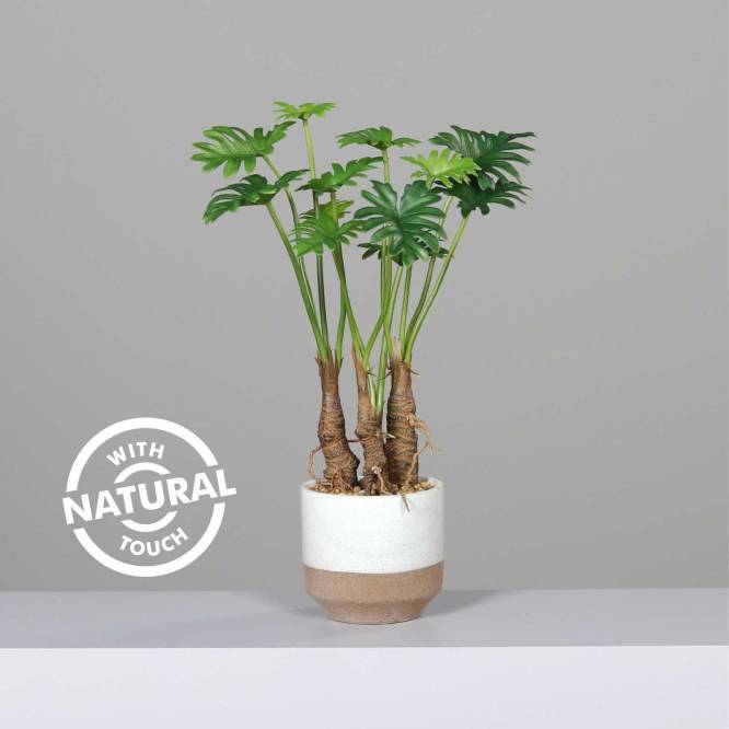 Planta artificiala Philodendron cu aspect 100% natural in vas ceramic, 46 cm