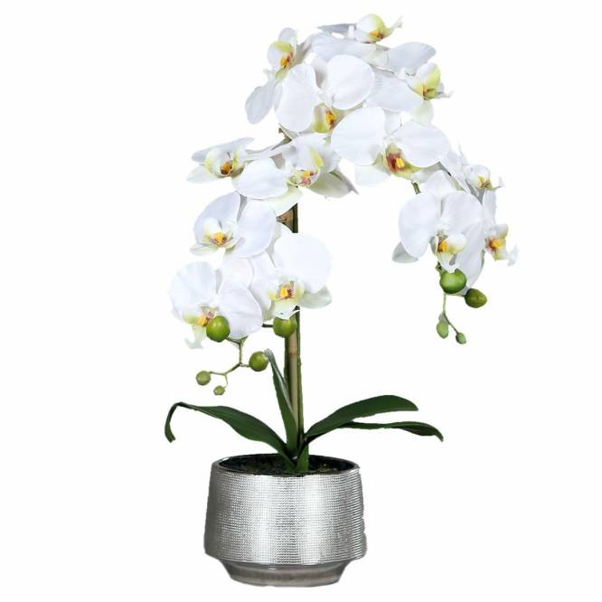 Orhidee artificiala 60 cm in vas ceramic Phalaenopsis alba