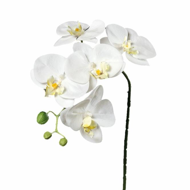 Orhidee artificiala Phalaenopsis alba cu aspect 100% natural, 52 cm