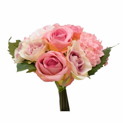 Buchet artificial trandafiri si hortensii, 35 cm