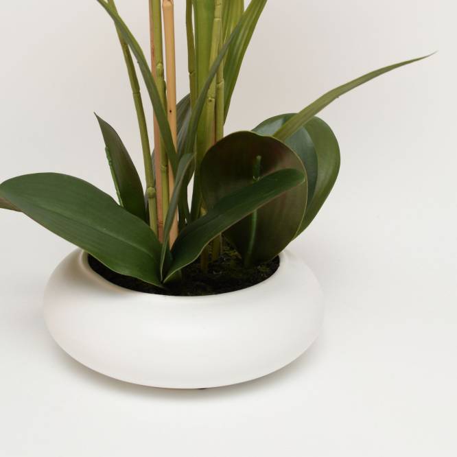 Orhidee Phalaenopsis alba artificiala  cu aspect 100% natural in vas ceramic, 51 cm