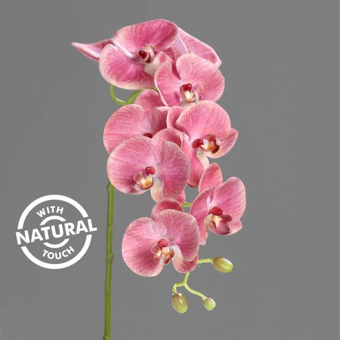 Orhidee artificiala Phalaenopsis roz cu aspect 100% natural, 74 cm