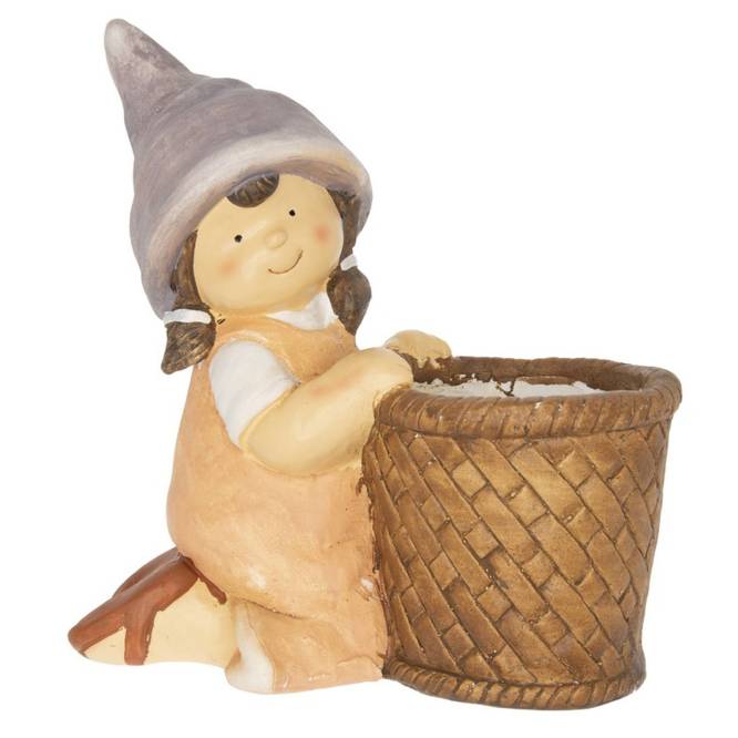 Decoratiuni gradina, fata sau baiat cu suport flori cosulet, 33 cm