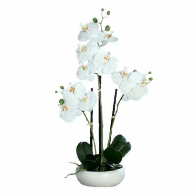 Orhidee artificiala Phalaenopsis  alba cu aspect 100% natural  in vas ceramic, 36 cm